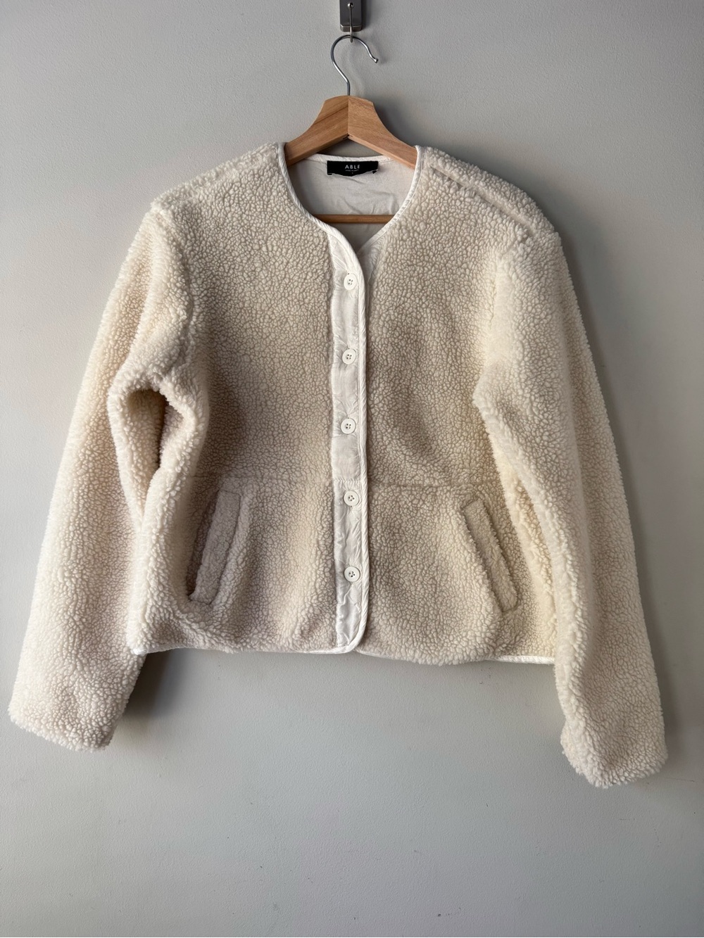 Able Cream Sherpa Button-Up Teddy Jacket